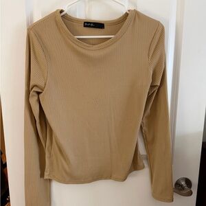 Camel Ribbed Long Sleeve Top | Size Medium